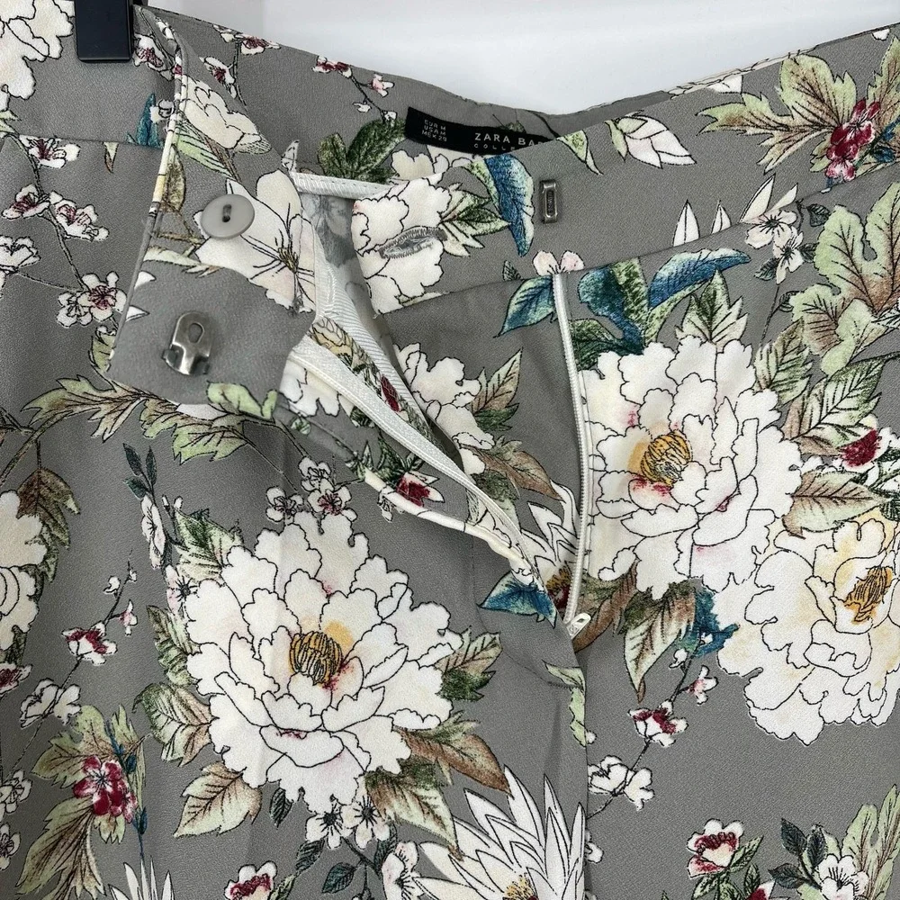 Zara Basic Collection Gray and White Floral Print Casual‎ Business Pants Medium